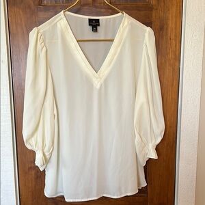 Blouson Sleeve V Neck Tunic Blouse in Ivory  | PM